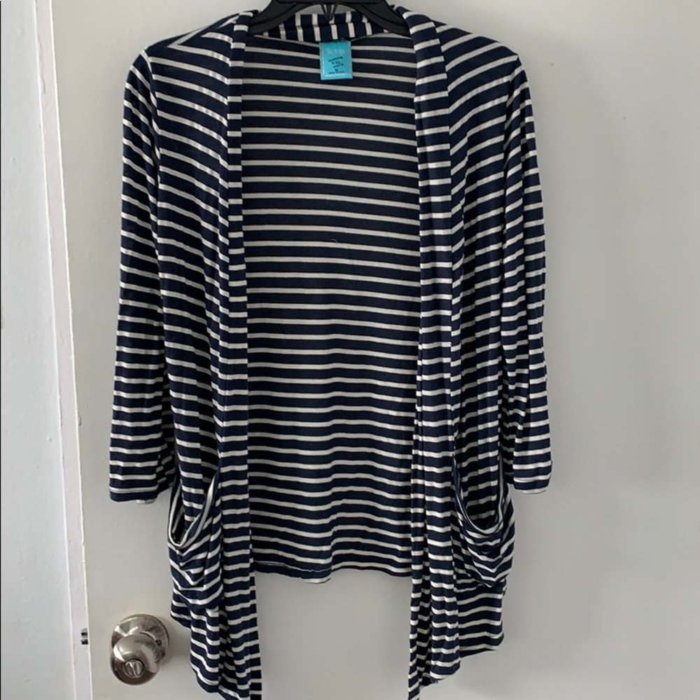 Navy and white cardigan with pockets